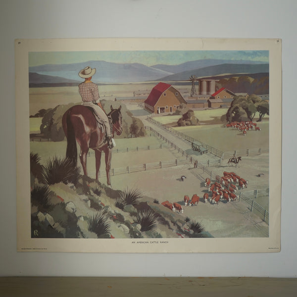 'An American Cattle Ranch' Educational Print