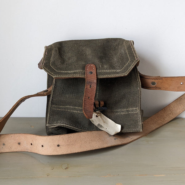 French Military Leather & Canvas Satchel