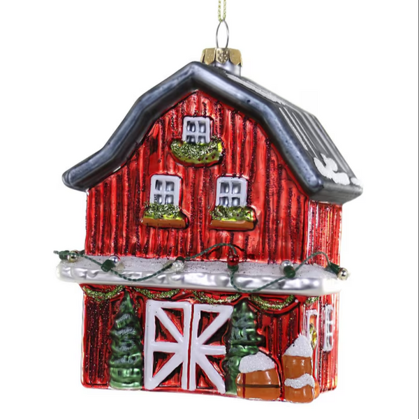 Christmas Barn Glass Ornament