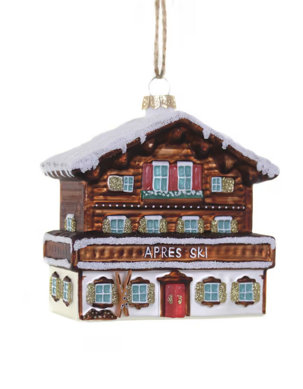 Ski Chalet Glass Christmas Ornament