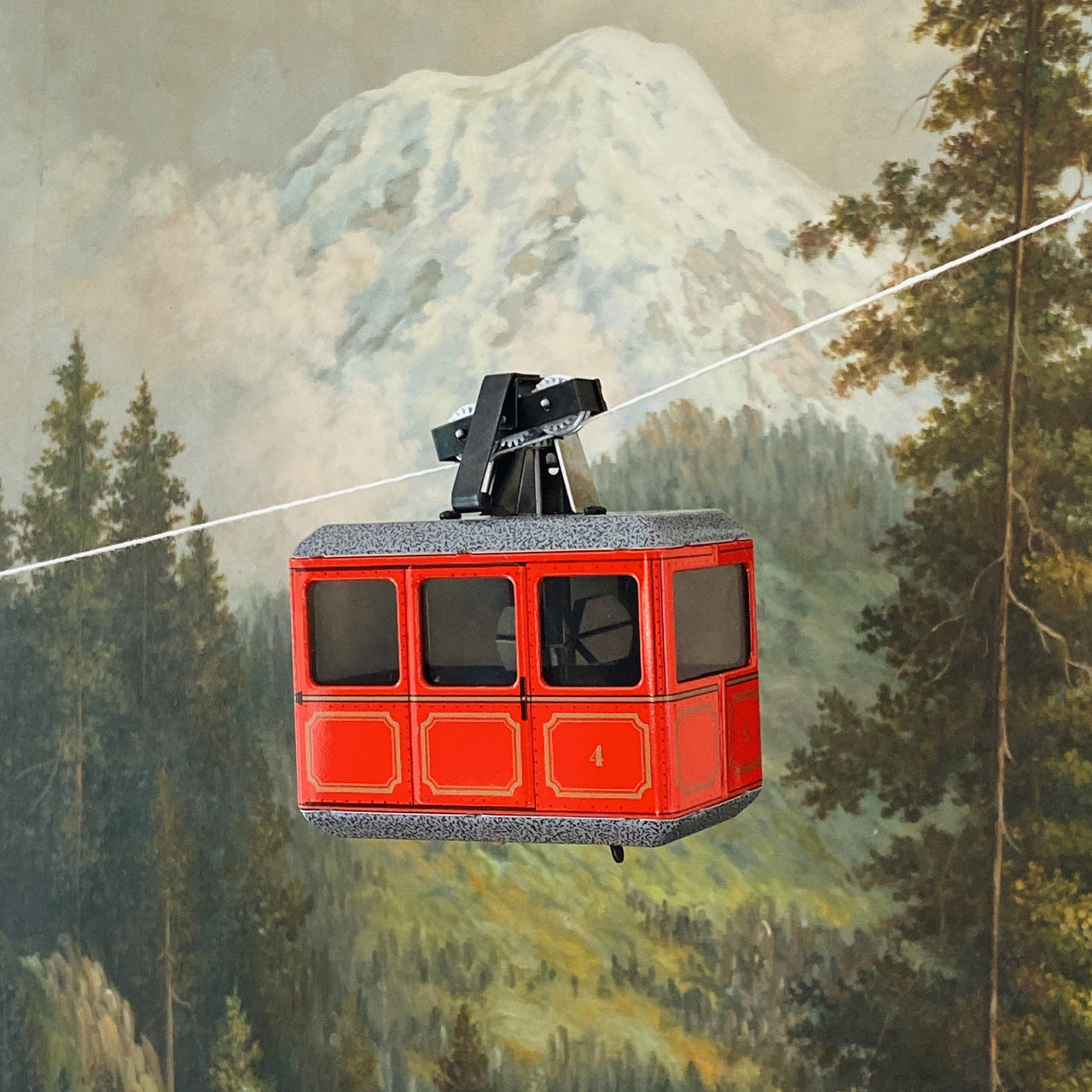 Red Tin Wind Up Cable Car